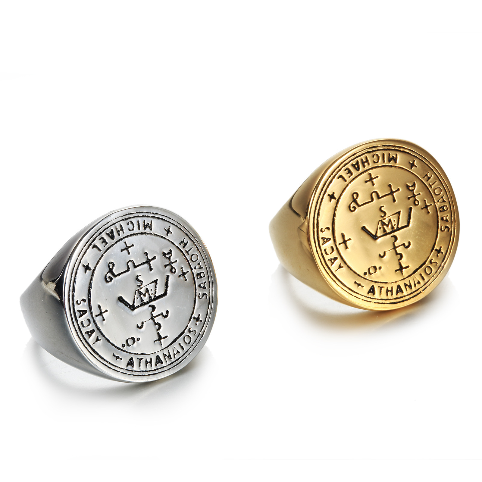 2020欧美外贸大天使所罗门护身符号戒指男钛钢百搭配饰跨境电商