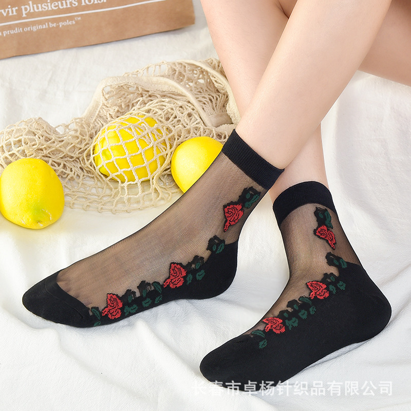 Four-Season Cotton Bottom Silk Female Middle Tube Socks Korean Style Stockings Spun Glass Crystal Silk Breathable Mesh Stockings Manufacturer Socks Female Summer