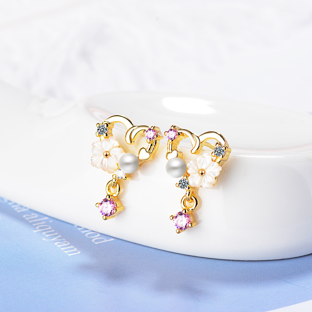 耳环女韩国甜美小清新金色心形耳环气质个性贝壳花耳饰品耳钉韩版