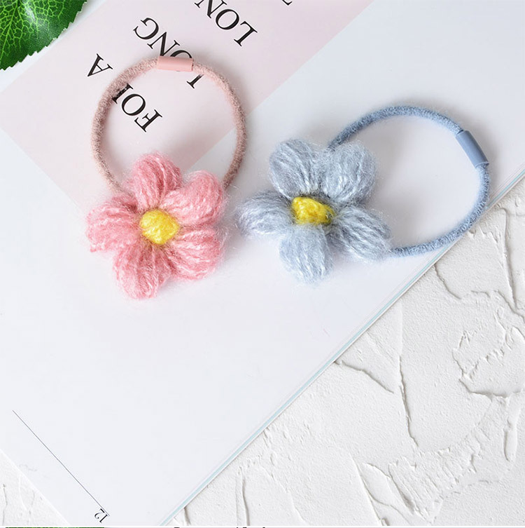 ins泫雅风海马毛花朵发绳网红少女毛线毛线编织小花森系皮筋头饰