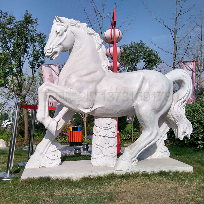 定制 室外装饰大理石动物雕塑 马 手工雕刻汉白玉石雕白马景观