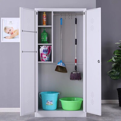 定制不锈钢清洁柜拖把扫把储物柜 学校公司卫生间卫生工具收纳柜