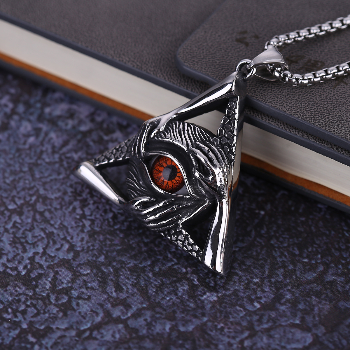 外贸新款钛钢三角形上帝之眼男朋克复古创意项链吊坠潮配饰品礼品