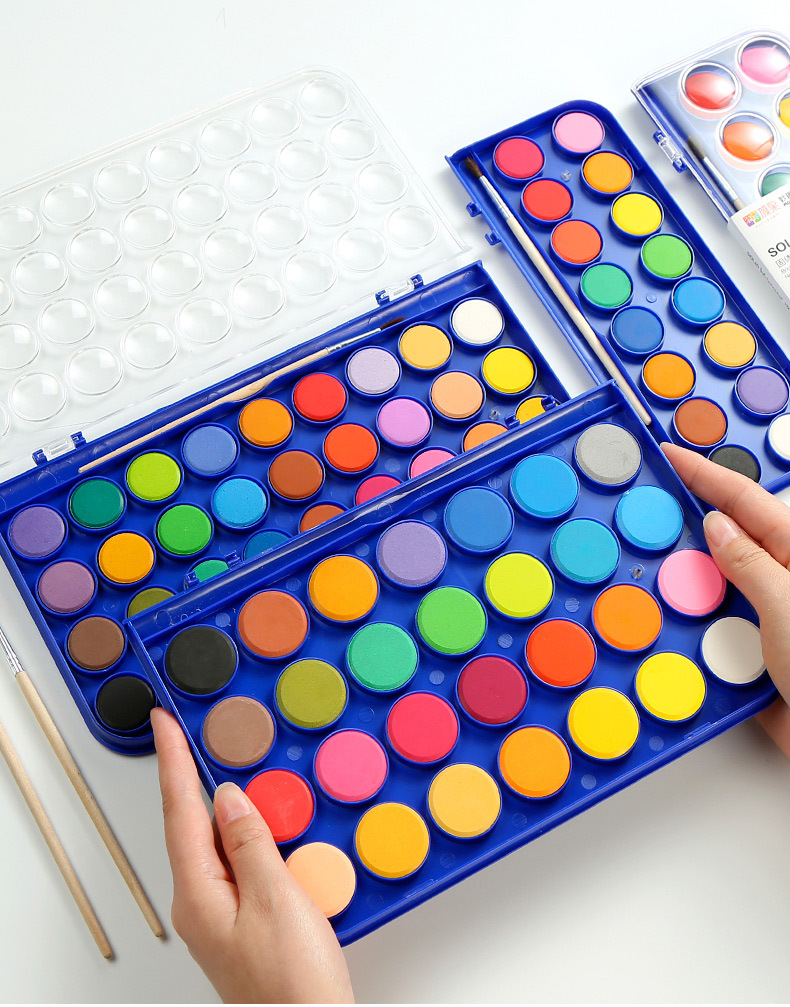 妙趣乐固体水彩颜料36色小学生水粉儿童手绘初学者用美术画画粉饼