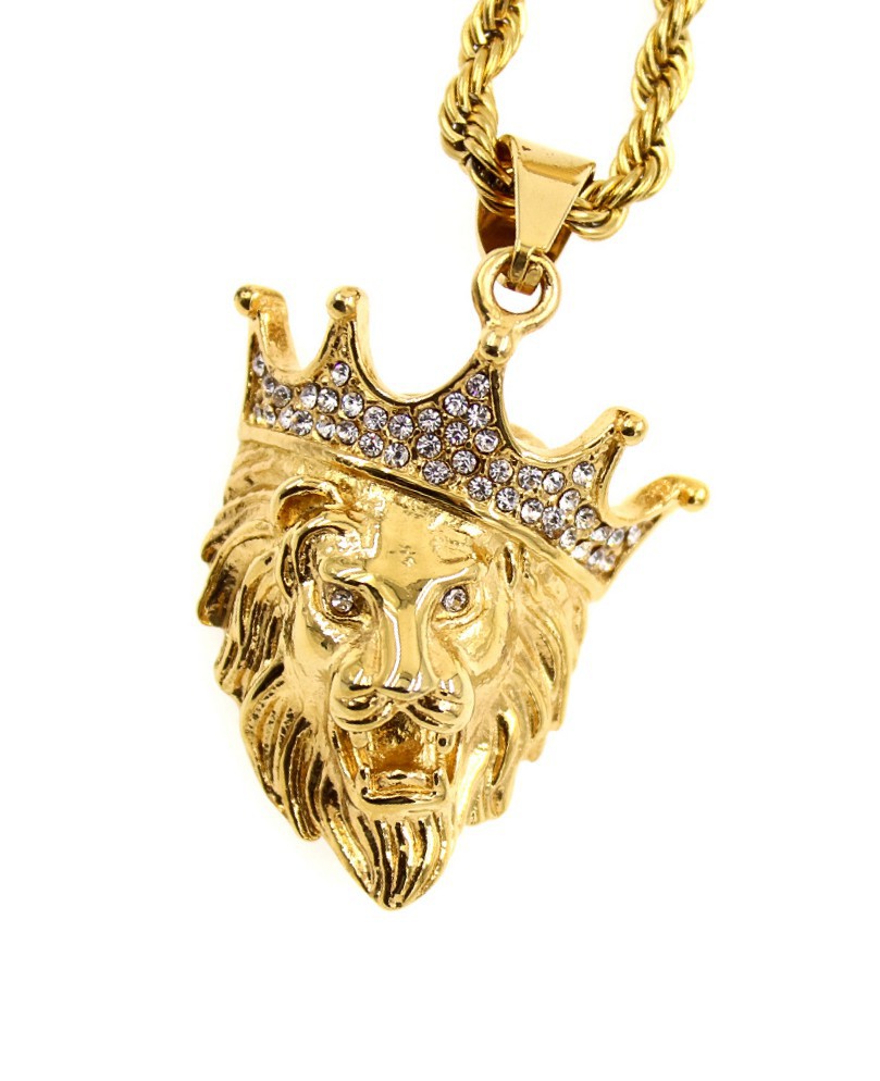 嘻哈街头风格跨境直供镀金皇冠狮子头吊坠