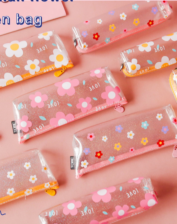 少女心花朵透明笔袋韩版简约ins风铅笔袋复古文艺大容量收纳袋