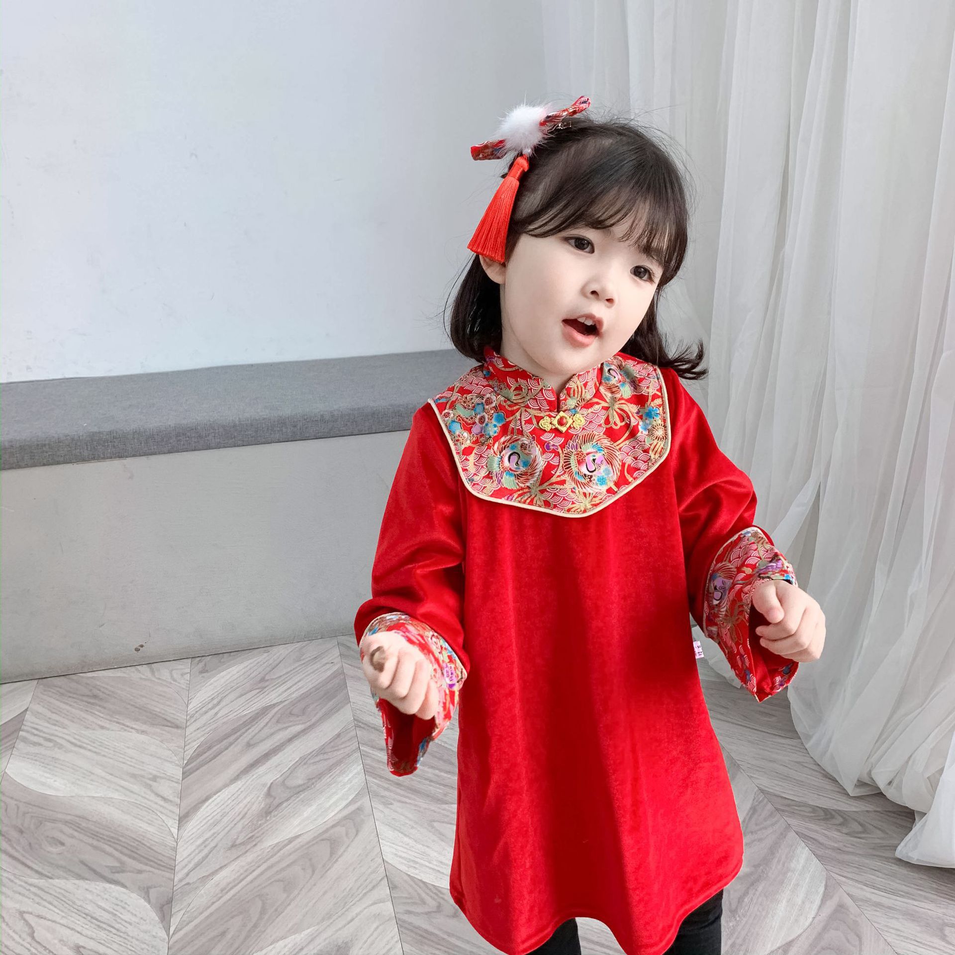 拜年服 女童冬款 气质女童唐装 古装汉服女童 女宝宝加绒新年装