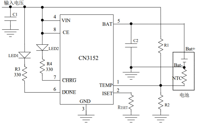 上海如韵:cn3152 1a 线性锂电池充电管理集成电路