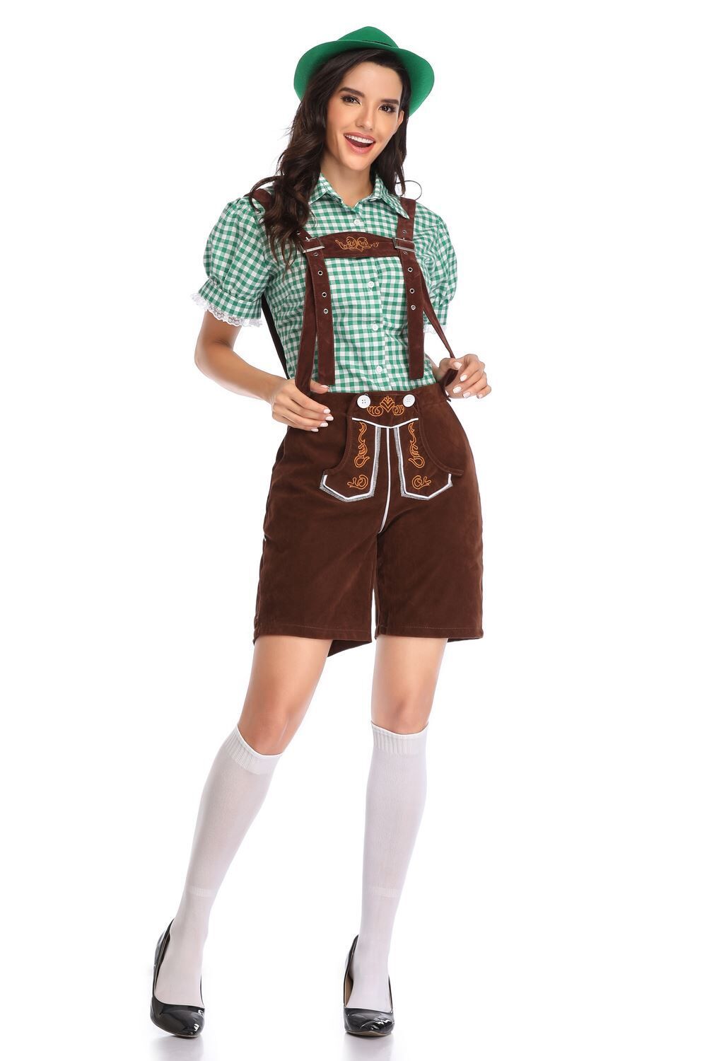 新款巴伐利亚德国传统啤酒节服装格子衬衣女款啤酒服吊带裤套装