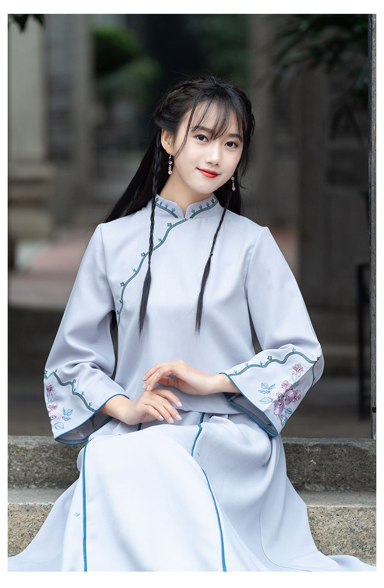 中国风民国学生套装改良汉服女日常复古连衣裙套装春季新款女裙