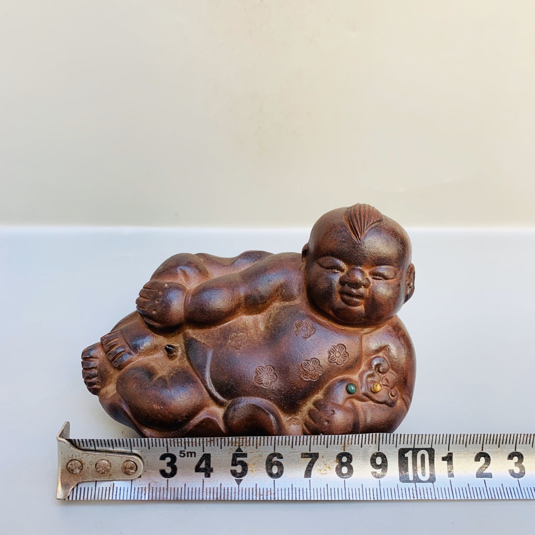 宜兴紫砂 陈鸣远制 荷叶童子紫砂茶宠摆件 包浆醇厚 沁色入骨