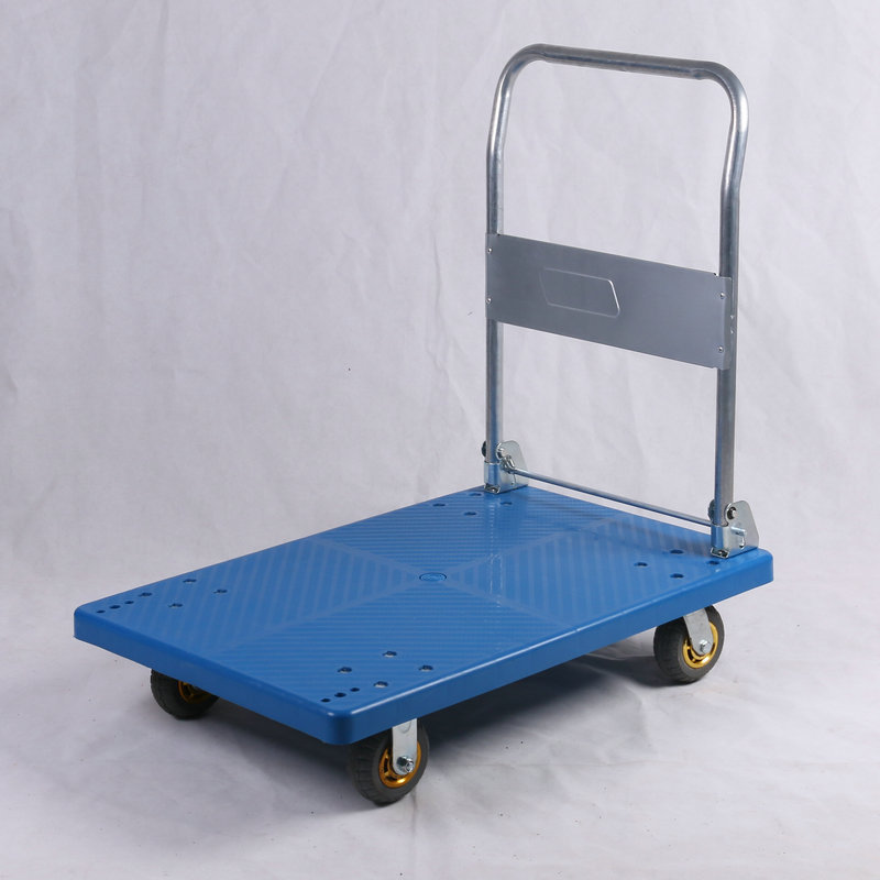 厂家供应塑料平板车大载运工具四轮平板手推车可折叠 仓库搬运车