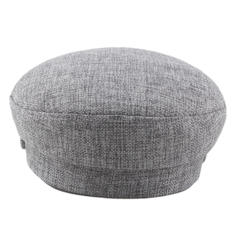 秋冬季韩版棉麻海军帽女士画家报童帽百搭潮男纯色鸭舌帽平顶帽子