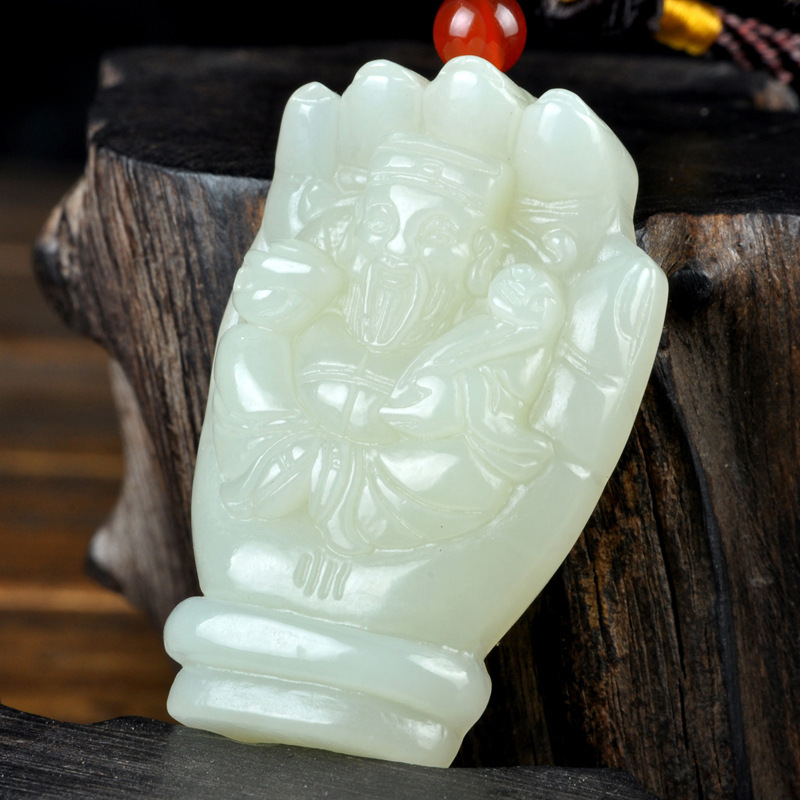 新疆和田玉财神吊坠天然玉石和田玉如意财神伸手来财玉坠包邮
