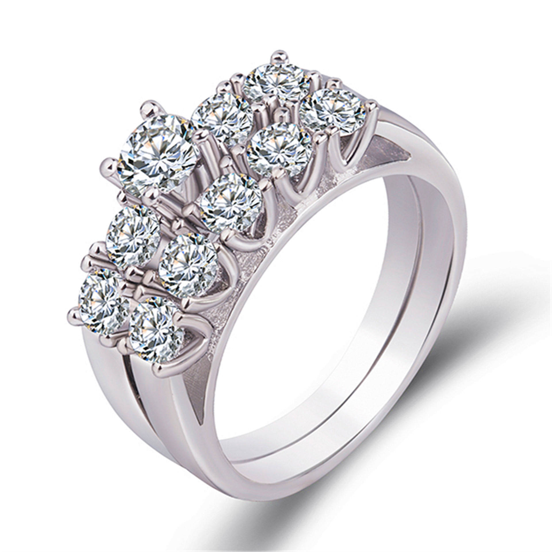 wish热卖新款首饰 仿真钻石八心八箭戒指女 欧美时尚满钻订婚套戒