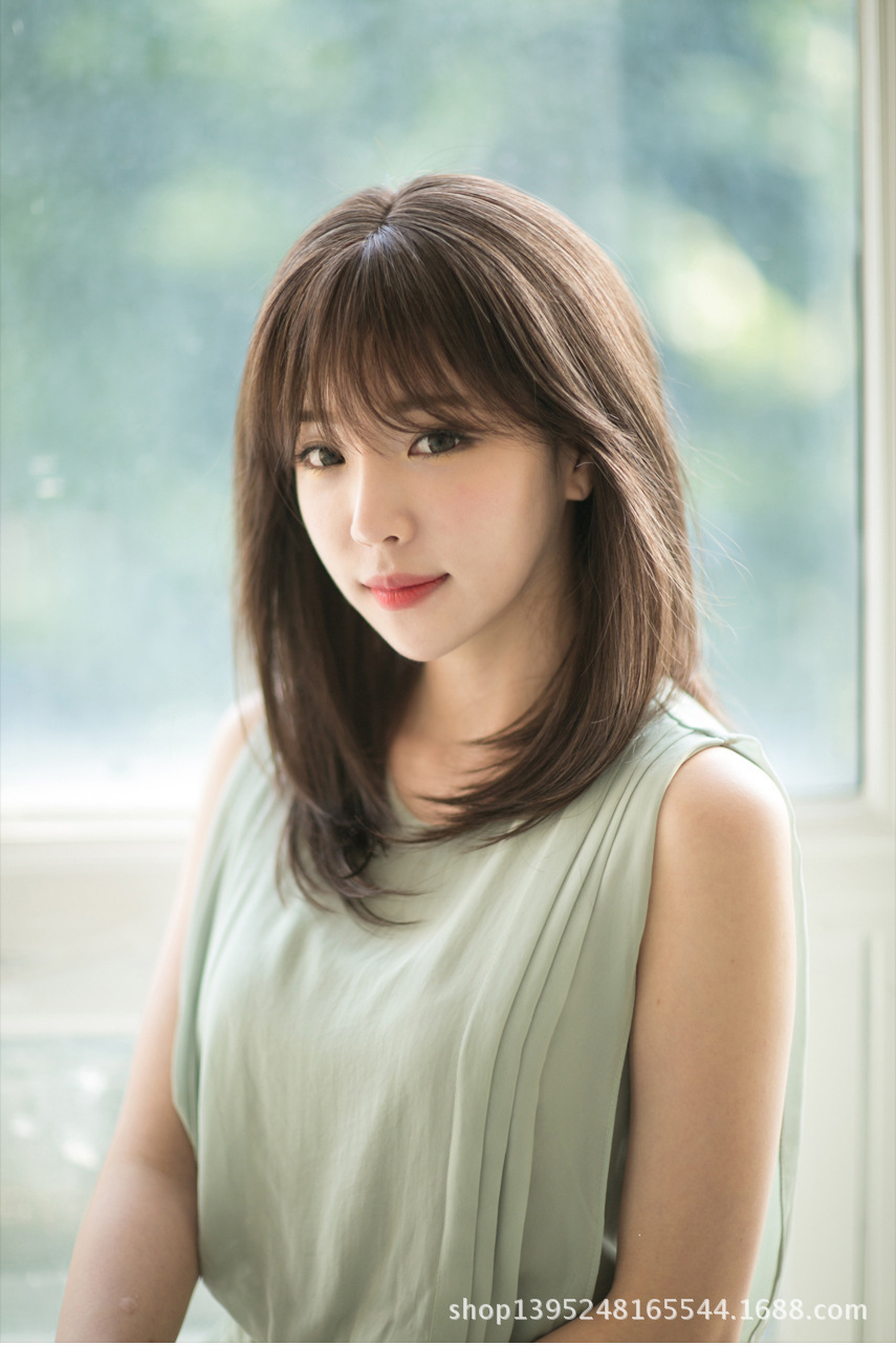 假发女中长发直发时尚自然修脸蓬松甜美齐刘海梨花头东南亚假发