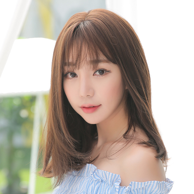 跨境假发 女短发 韩国同款梨花头 空气刘海中长卷发大卷 化纤头套