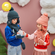 柠檬宝宝韩国儿童三件套围脖手套男童女童冬帽羊羔毛可爱动物保暖