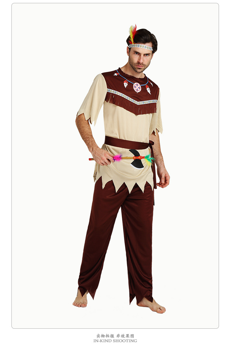 万圣节摩登原始人原始服装情侣灰白印第安人搞笑演出服装土著服饰