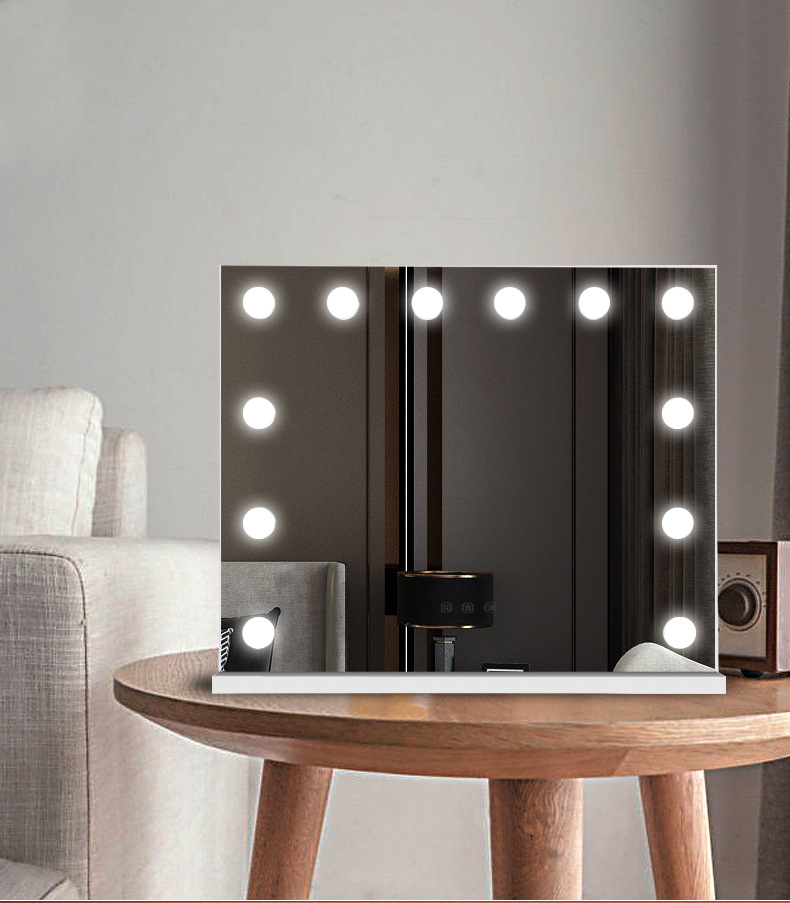 金属铝框led化妆镜 亚马逊好莱坞美妆镜 三色灯光台式化妆镜