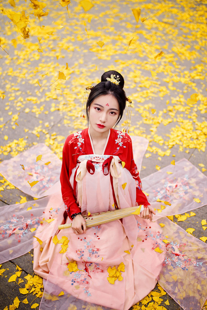 新款古装日常汉服女古风红色齐胸襦裙汉元素飘逸改良绣花锦鲤超仙