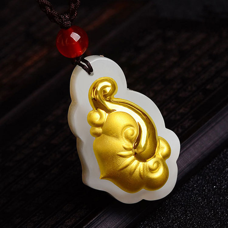 初沐 和田玉金镶玉如意吊坠批发