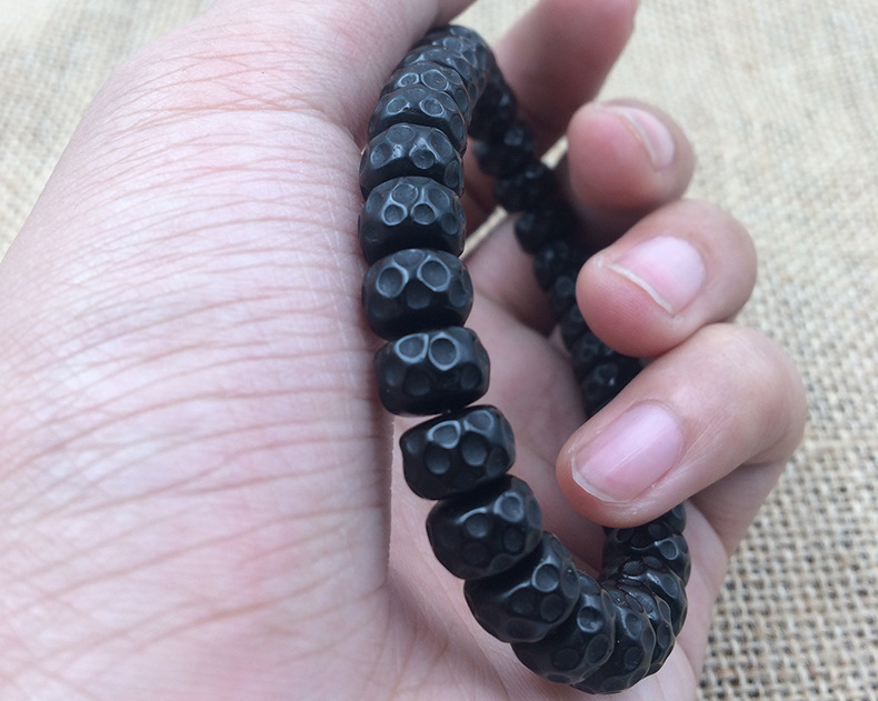 椰蒂雕刻陨石坑单圈手串 佛珠手串 精品椰壳印尼老料五福散珠