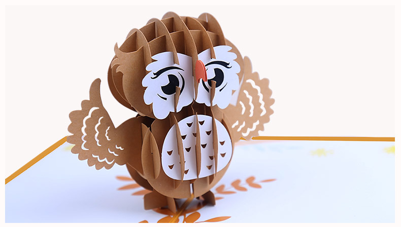 厂家供应3d贺卡圣诞猫头鹰立体贺卡创意纸雕手工制作节日贺卡批发