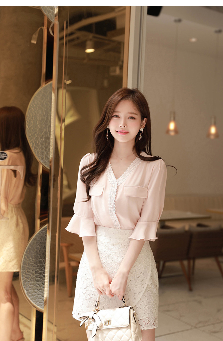 小魅娘品牌女装v领开襟衬衫 面料:聚酯纤维 面料成分:96%聚酯纤维4%