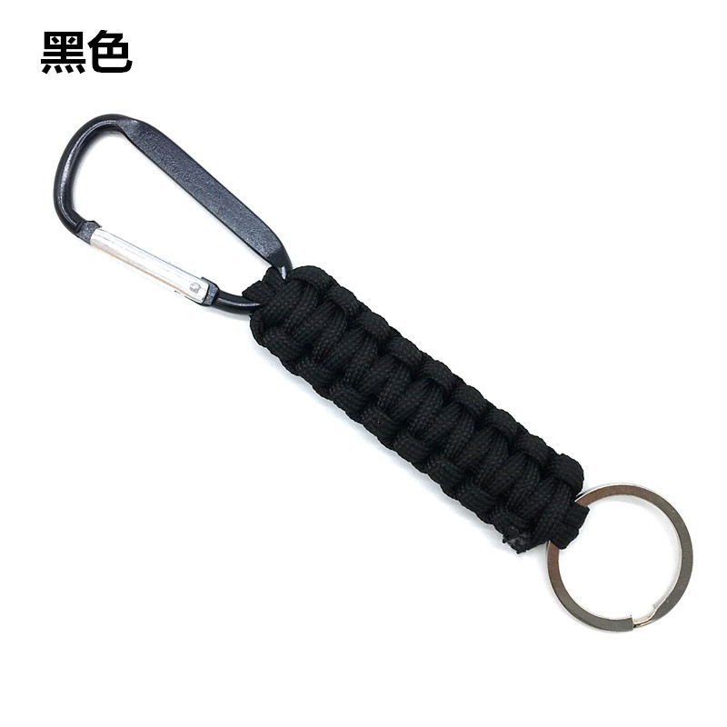 Factory Direct Sales Outdoor Carabiner Mountaineering Key Chain Black Hanger Carabiner Seven-Core Parachute Cord Woven Keychain Hook
