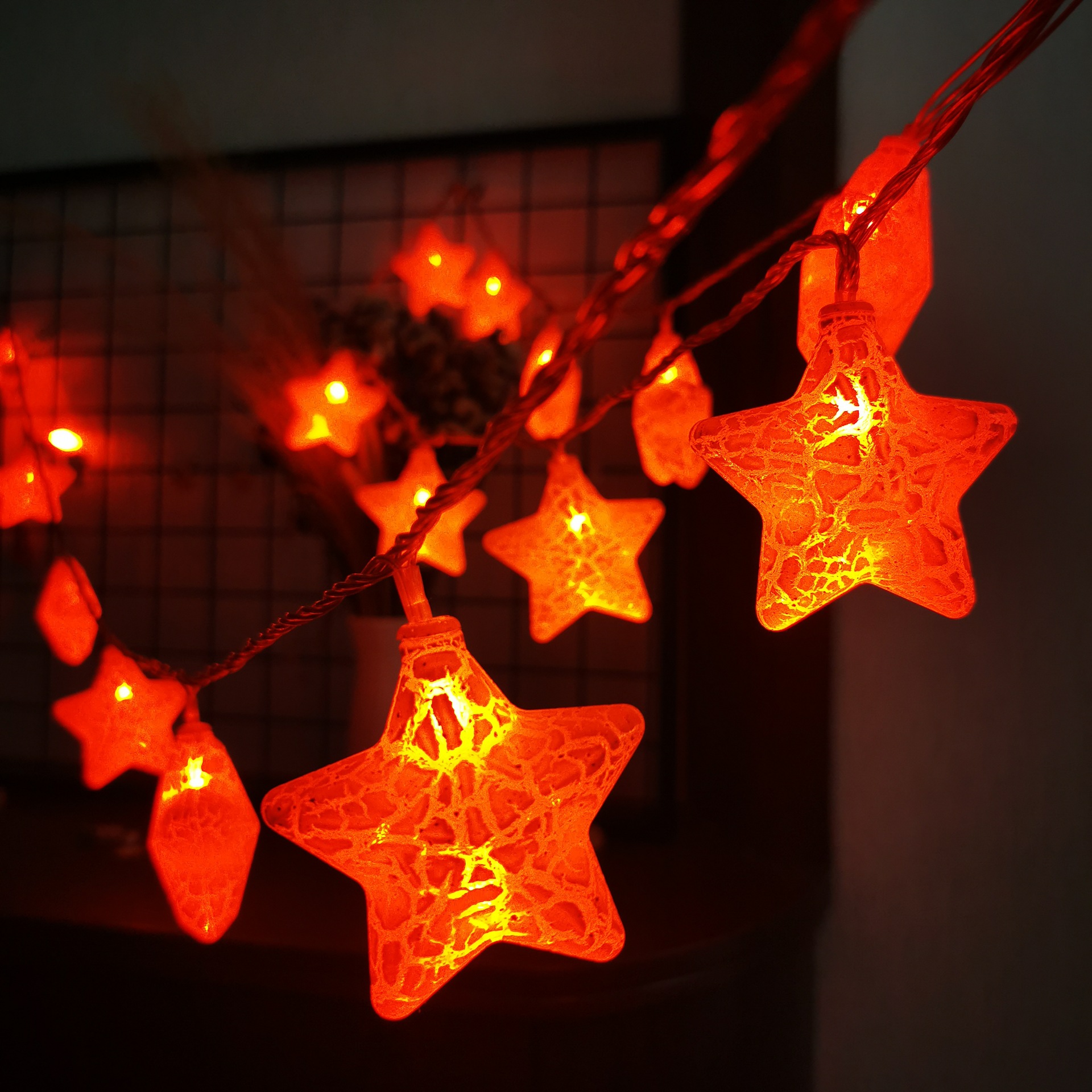 led灯串红灯笼裂纹星星灯春节元宵节装饰用品喜庆小彩灯厂家直销