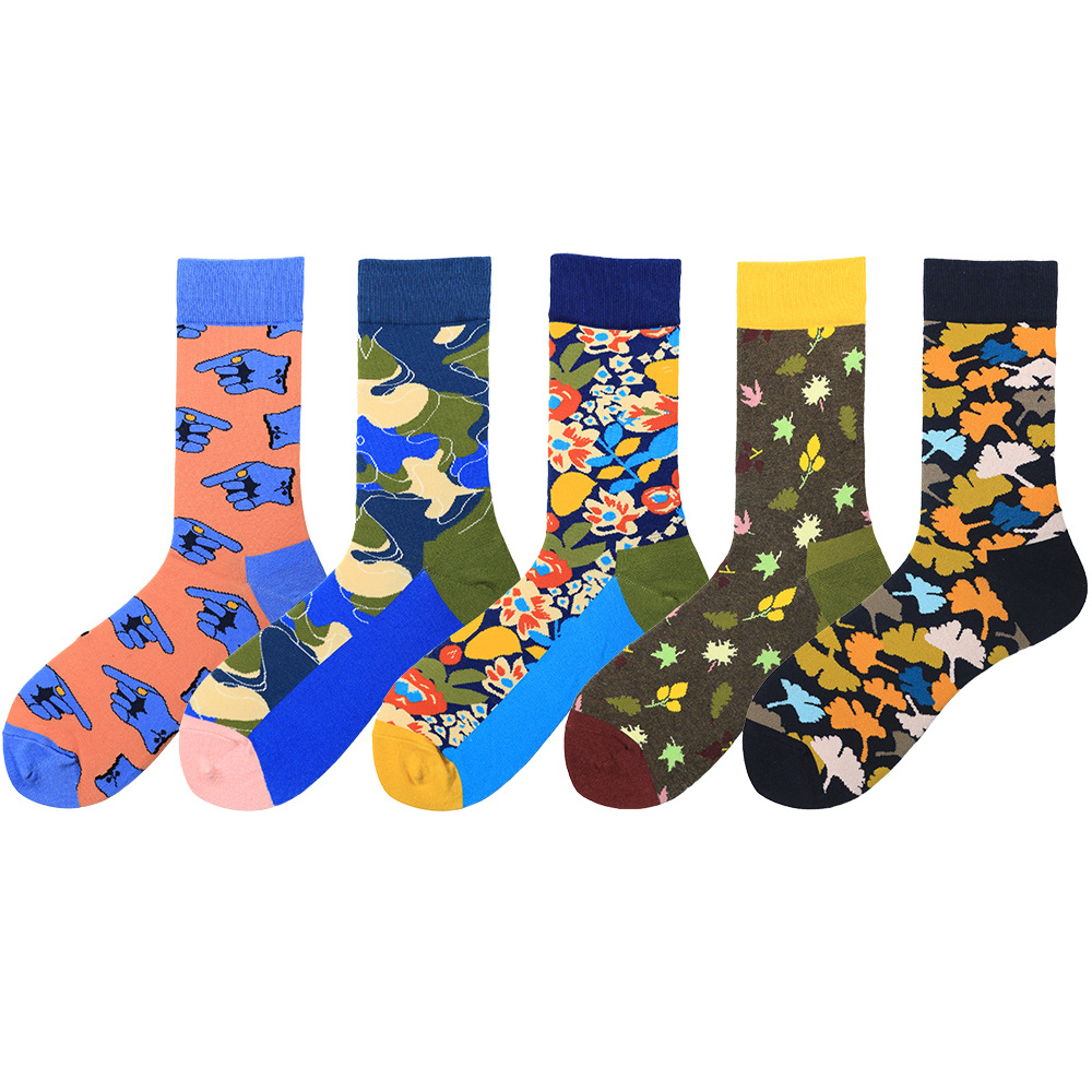 2019新款潮流男士中筒袜 街头滑板袜迷彩涂鸦系列 厂家棉袜子批发