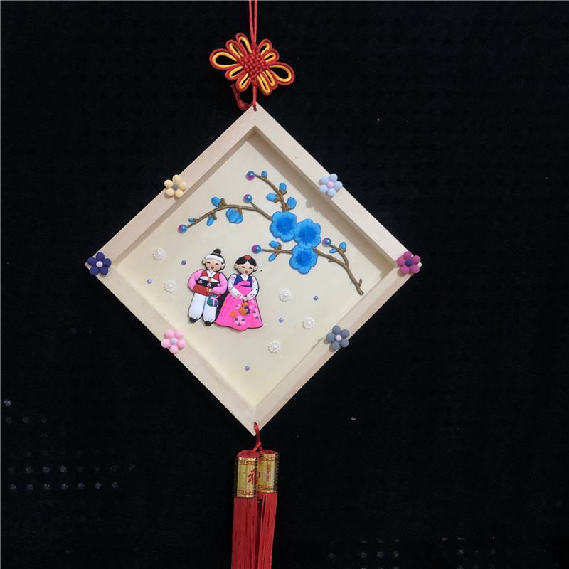 韩国刺绣蝴蝶结平安结木板挂饰朝鲜族手工艺品节庆用品韩式装饰品