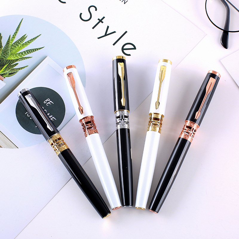 Business Hollow Metal Gel Pen Gift Roller Pen Factory in Stock Neutral Oil Pen Metal Roller Pen Printable Logo