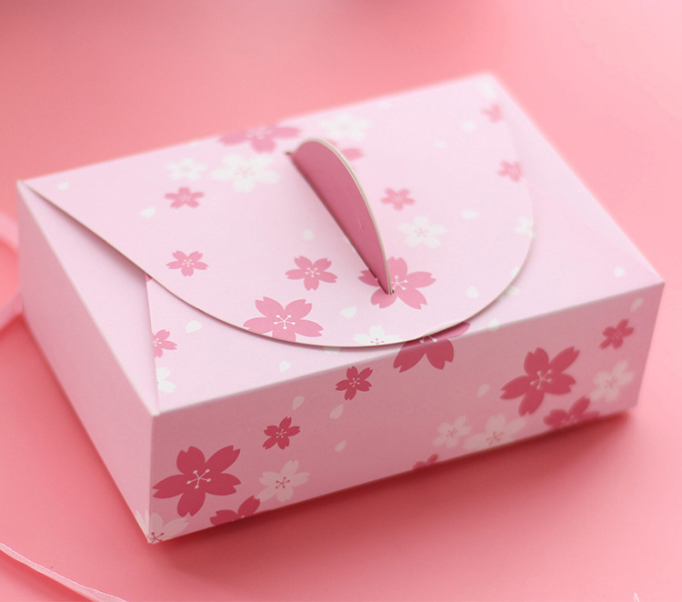 手提粉色樱花烘焙西点盒6粒4粒50克月饼盒棒棒糖果盒饼干盒蛋糕盒