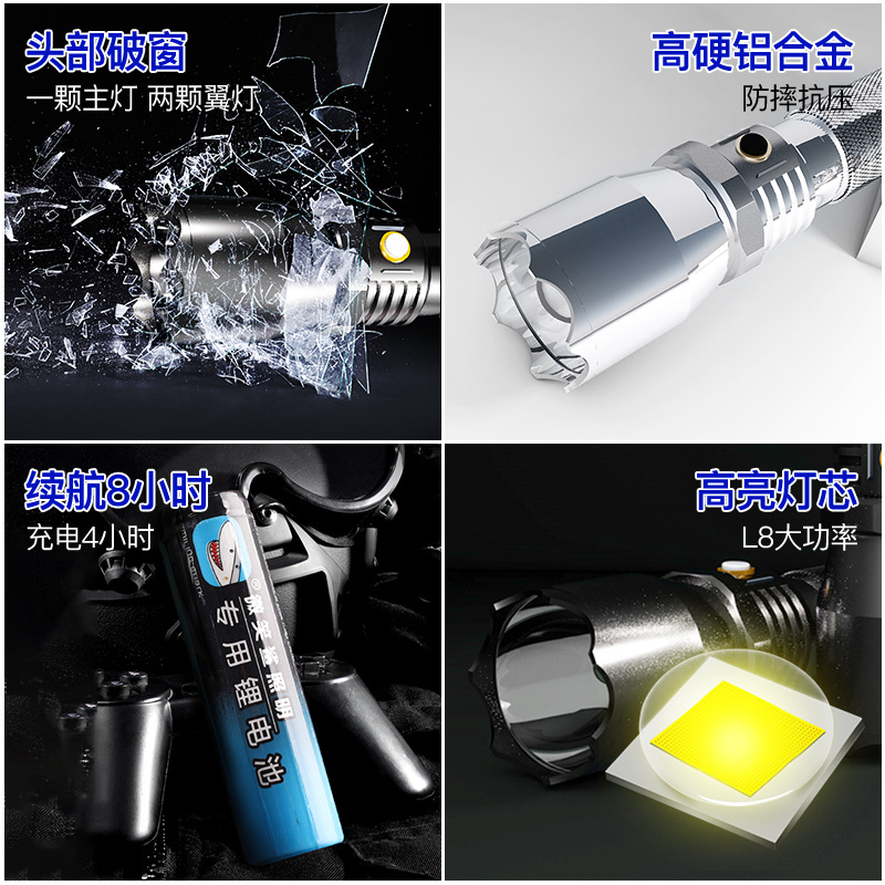 Customized Flashlight Led Strong Light Outdoor Lighting Power Torch Outdoor Strong Light Patrol Flashlight