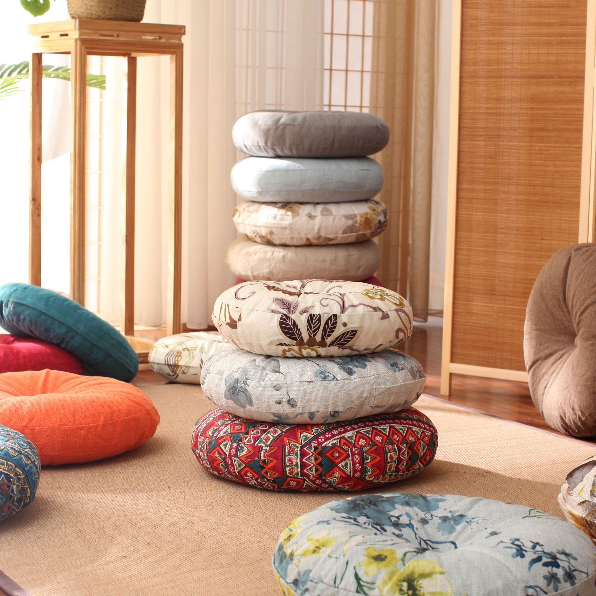 Linen Futon Seat Cushions Thick round Large Cloth Floor Meditation Japanese-Style Balcony Bay Window Tatami Cushion