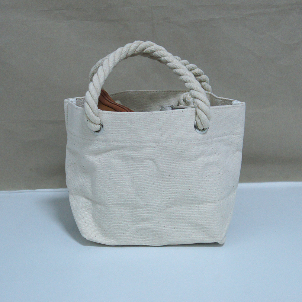 女士帆布手提袋坯布托特包粗棉绳迷你手提包 可加工定制印刷logo