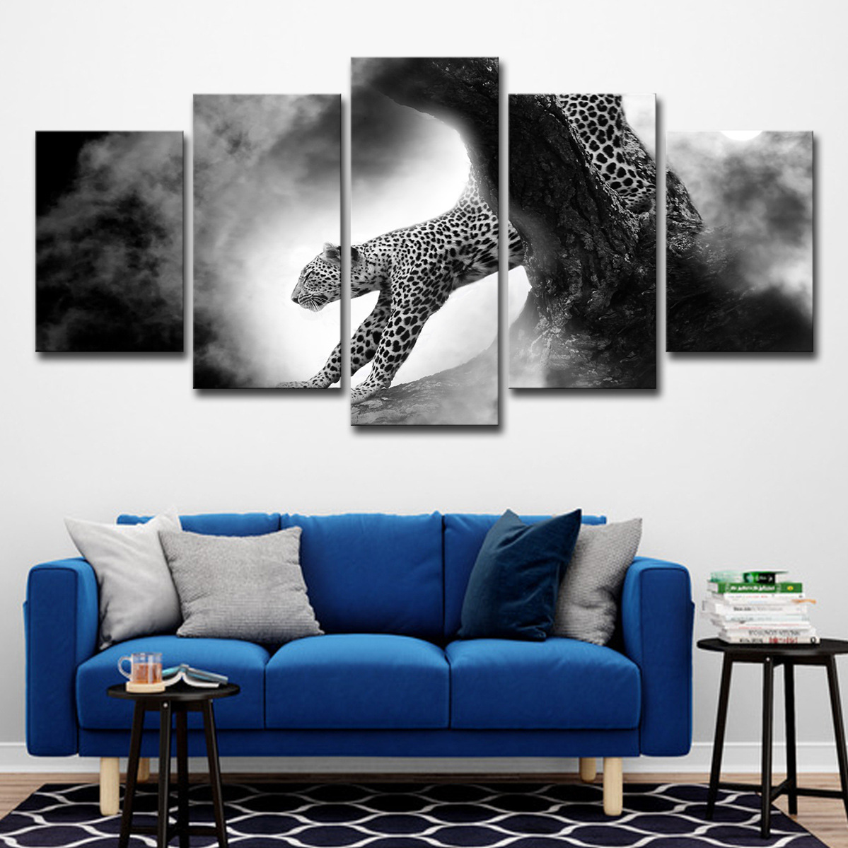 跨境速卖通 lazada 5板墙艺术一只跃起的猎豹图片家居装饰画