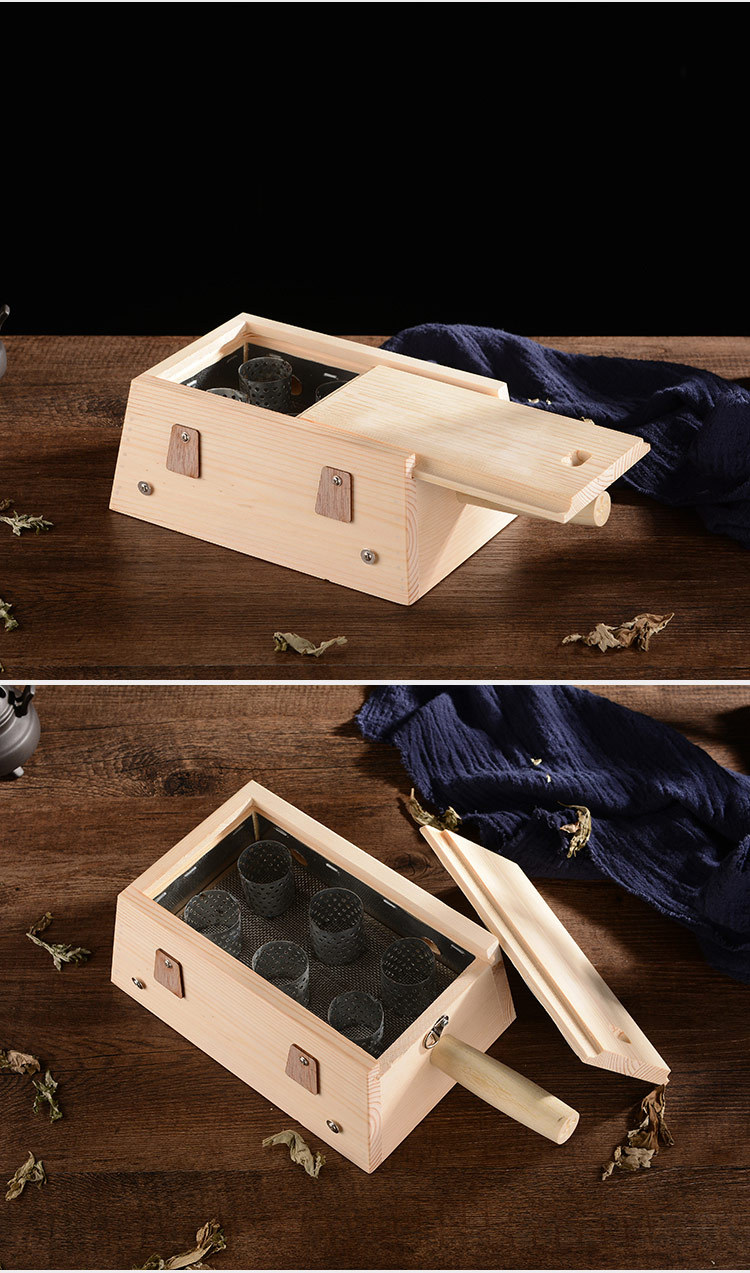 南阳艾仙堂厂家批发六孔实木制全身用艾灸盒 随身灸家用温灸器