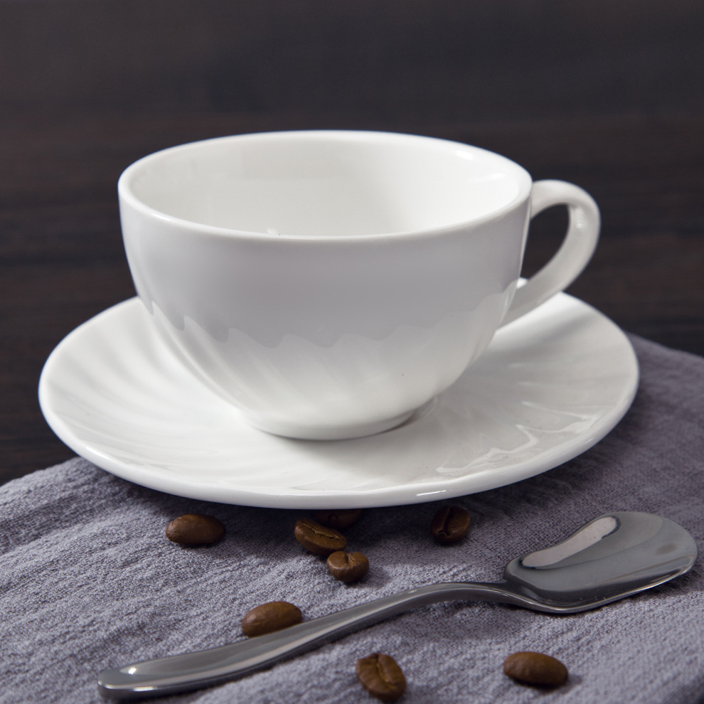 欧式创意咖啡杯 酒店餐厅办公室下午茶简约纯白陶瓷咖啡杯碟套装