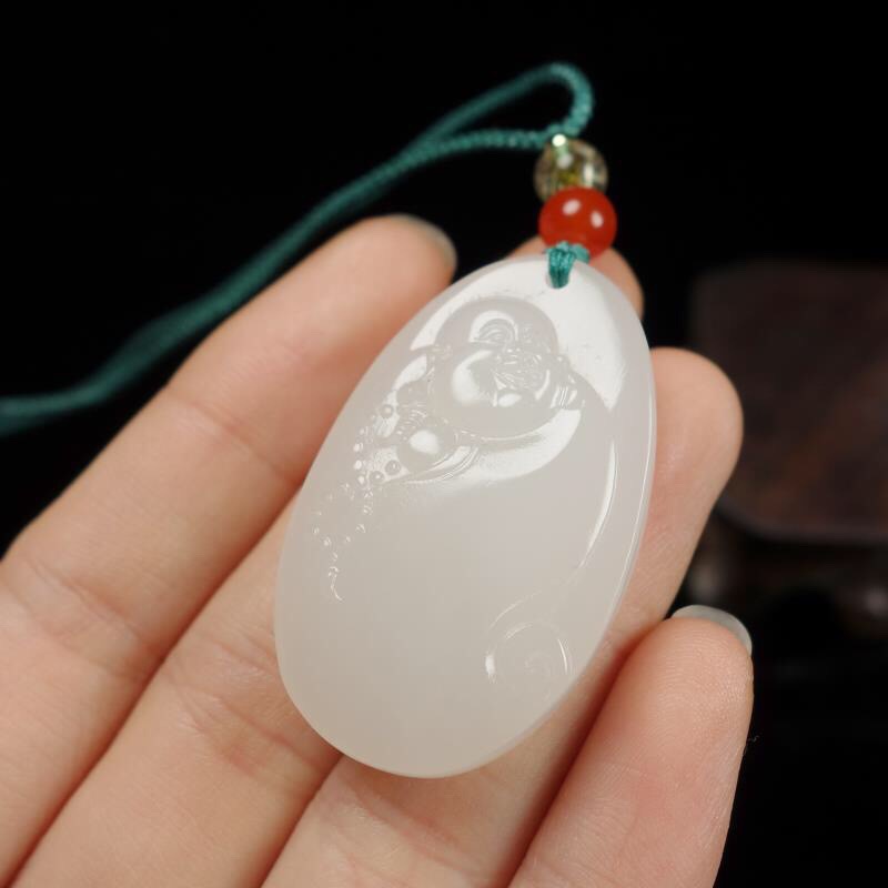 和田玉白玉祥福佛 弥勒佛羊脂玉笑佛玉吊坠 玉佛公挂件玉佛配证书