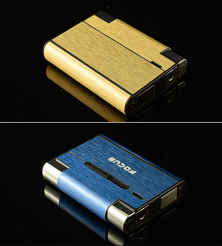 focus 自动弹烟盒打火机可装烟可点火一机两用铝塑装烟盒打火机