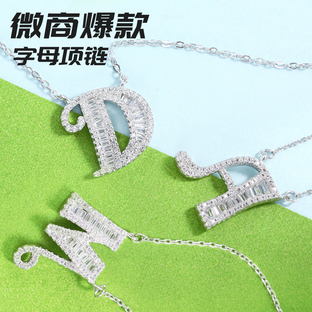 Creative Style English Letters S925 Necklace Female Personality Family Name DIY Pendant TikTok Same Jewelry One Piece Dropshipping