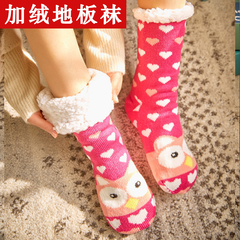 批发圣诞地板袜子女大人加绒雪地袜月子袜家居防滑睡眠袜地毯袜子