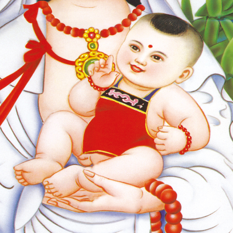 送子观音佛像供奉家用求子挂画结缘画像卧室已装裱丝绸卷轴画批发