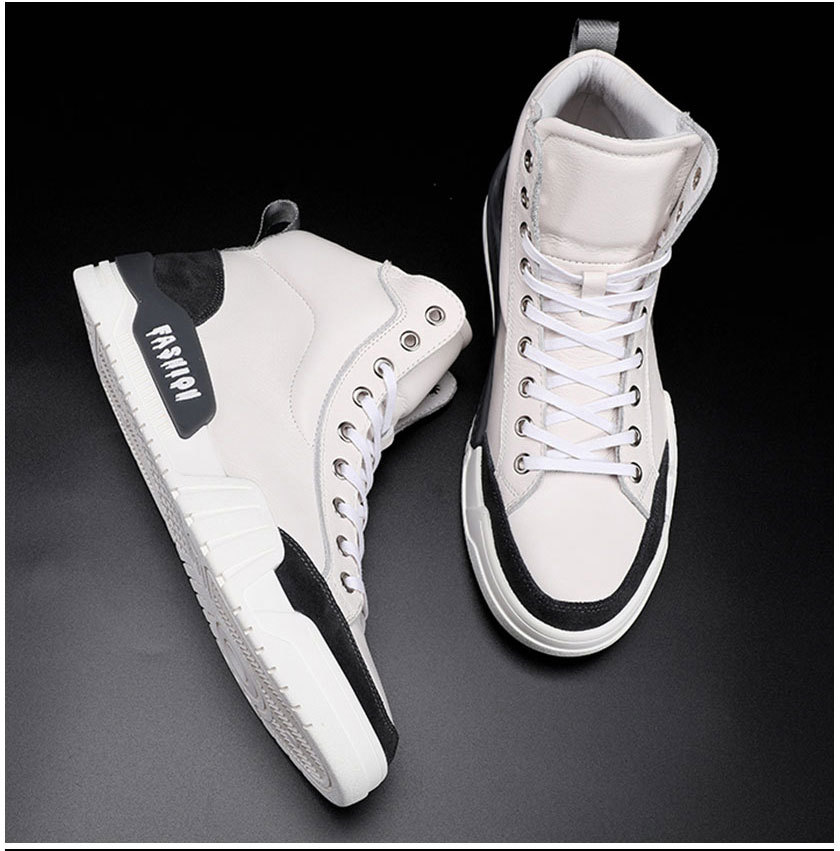 2019欧洲站高帮板鞋男真皮白色运动板鞋韩版潮流高邦男士休闲鞋潮