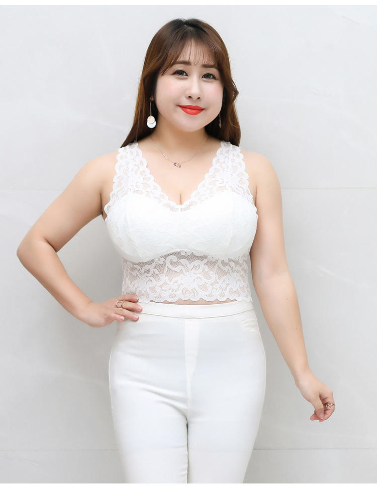 韩版蕾丝美背深v领宽肩减压背心无钢圈胖mm文胸内衣200斤大码女装