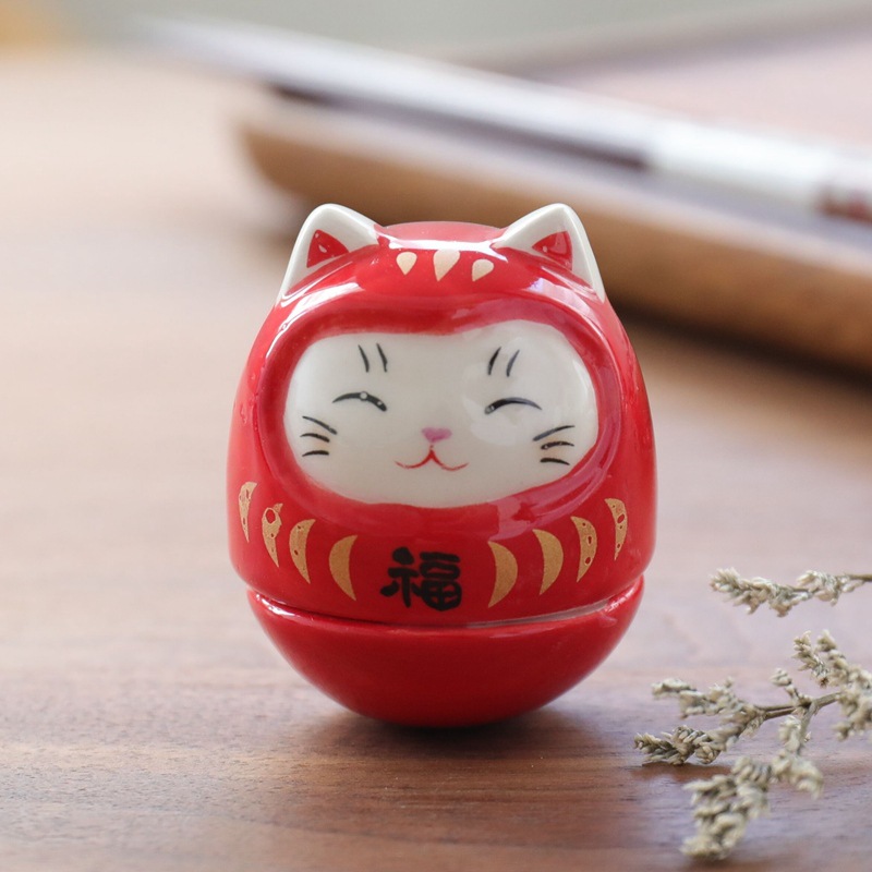 2成交127件达摩蛋不倒翁日本招财猫式祈福寿司料理店装饰品摆件陶瓷