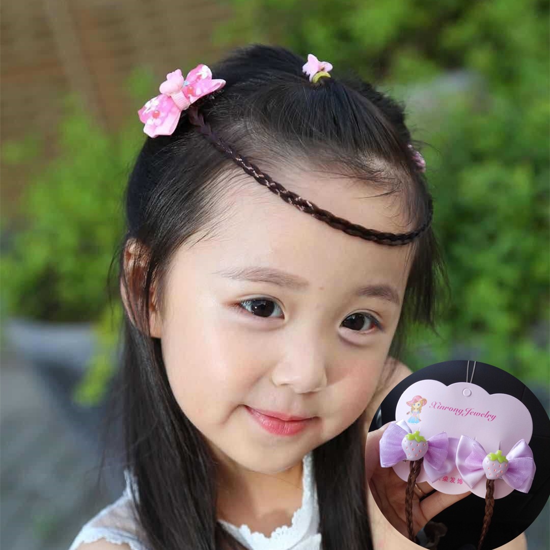 儿童复古公主辫假发辫子额饰卡通蝴蝶结额头发饰女童表演发饰
